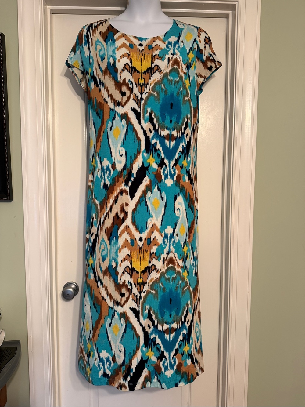 Turquoise Ikat Midi Shift Dress